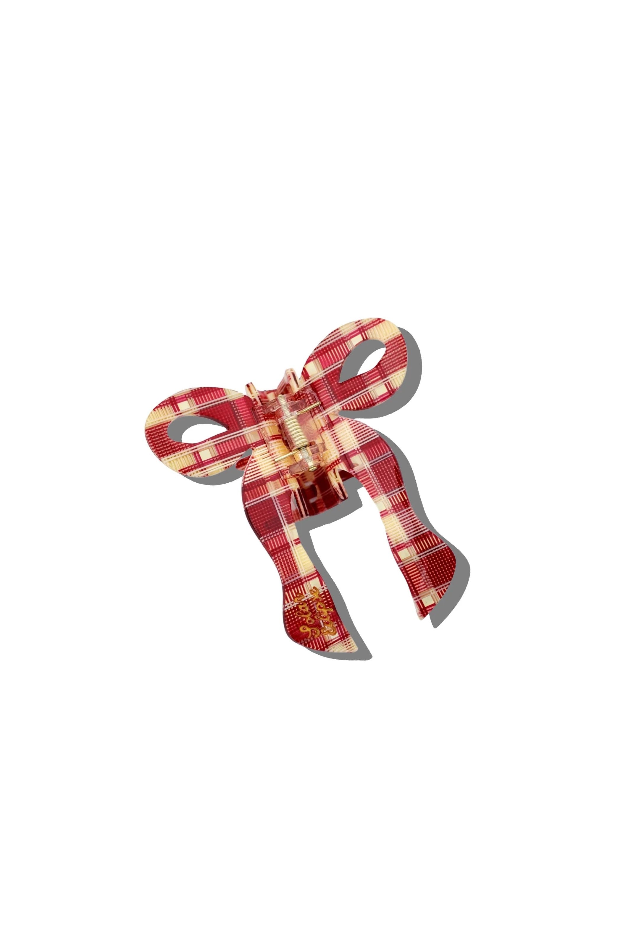 HAND PAINTED RED PLAID BOW HAIR CLIP