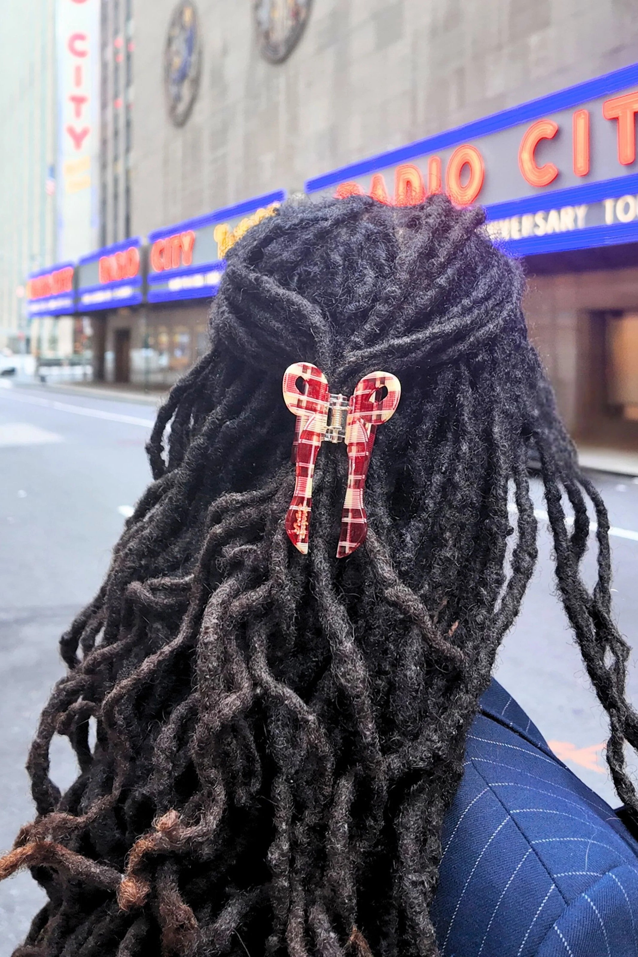 HAND PAINTED RED PLAID BOW HAIR CLIP