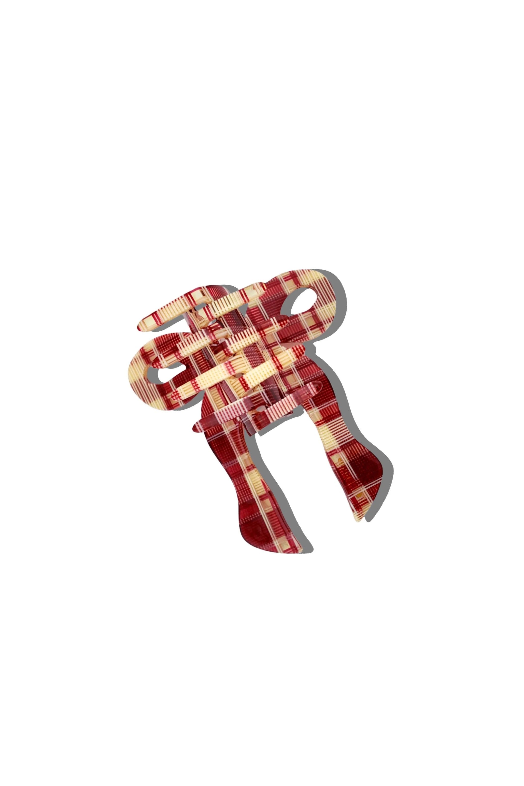 HAND PAINTED RED PLAID BOW HAIR CLIP