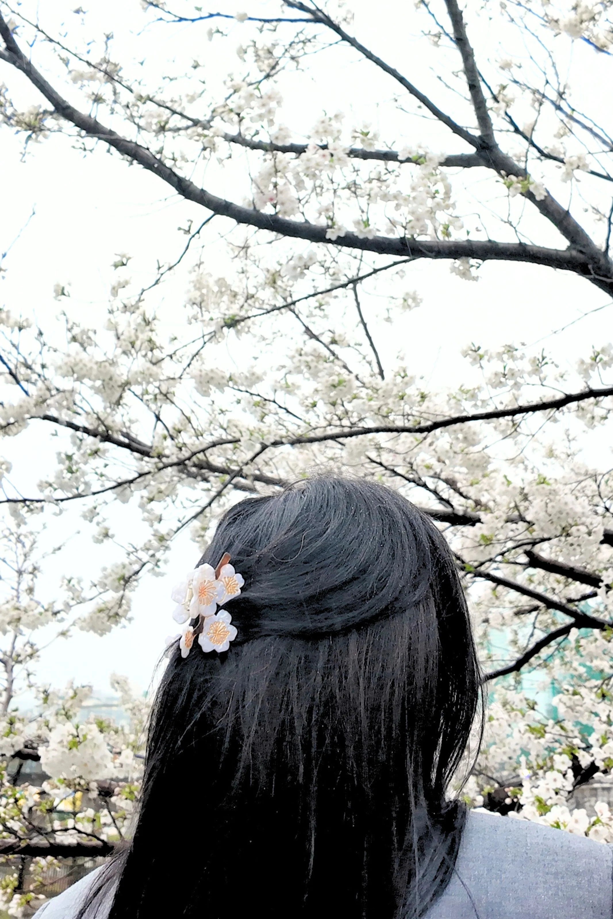 HAND PAINTED SNOW CHERRY BLOSSOM HAIR CLIP