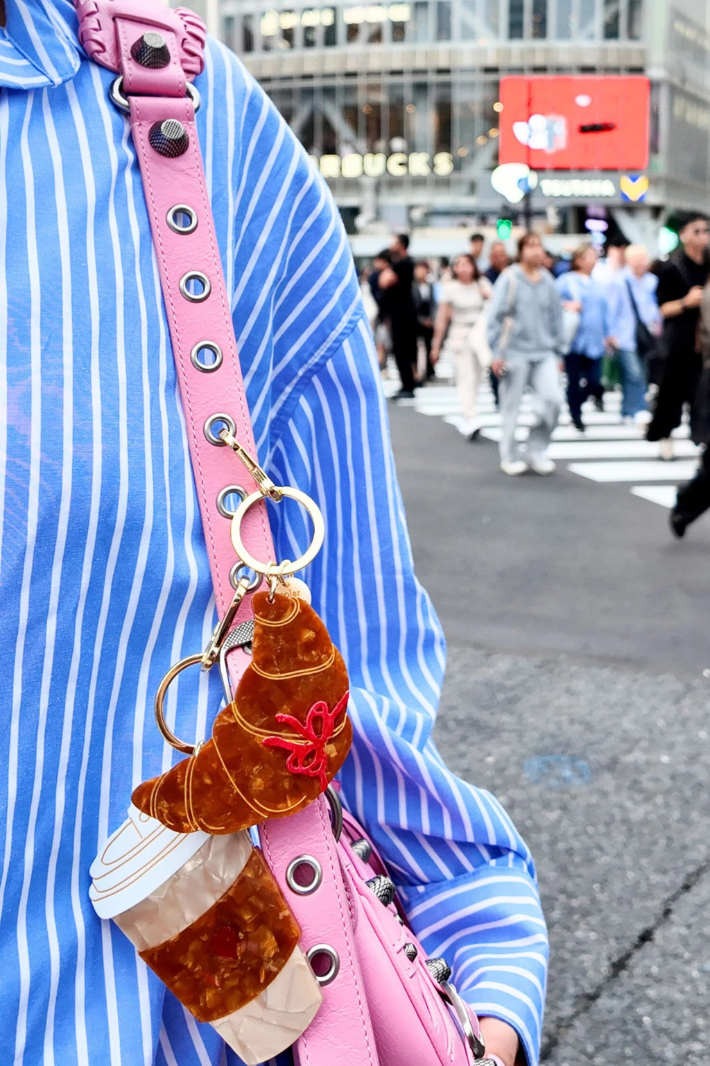 HAND PAINTED COFFEE CUP BAG CHARM & KEYCHAIN