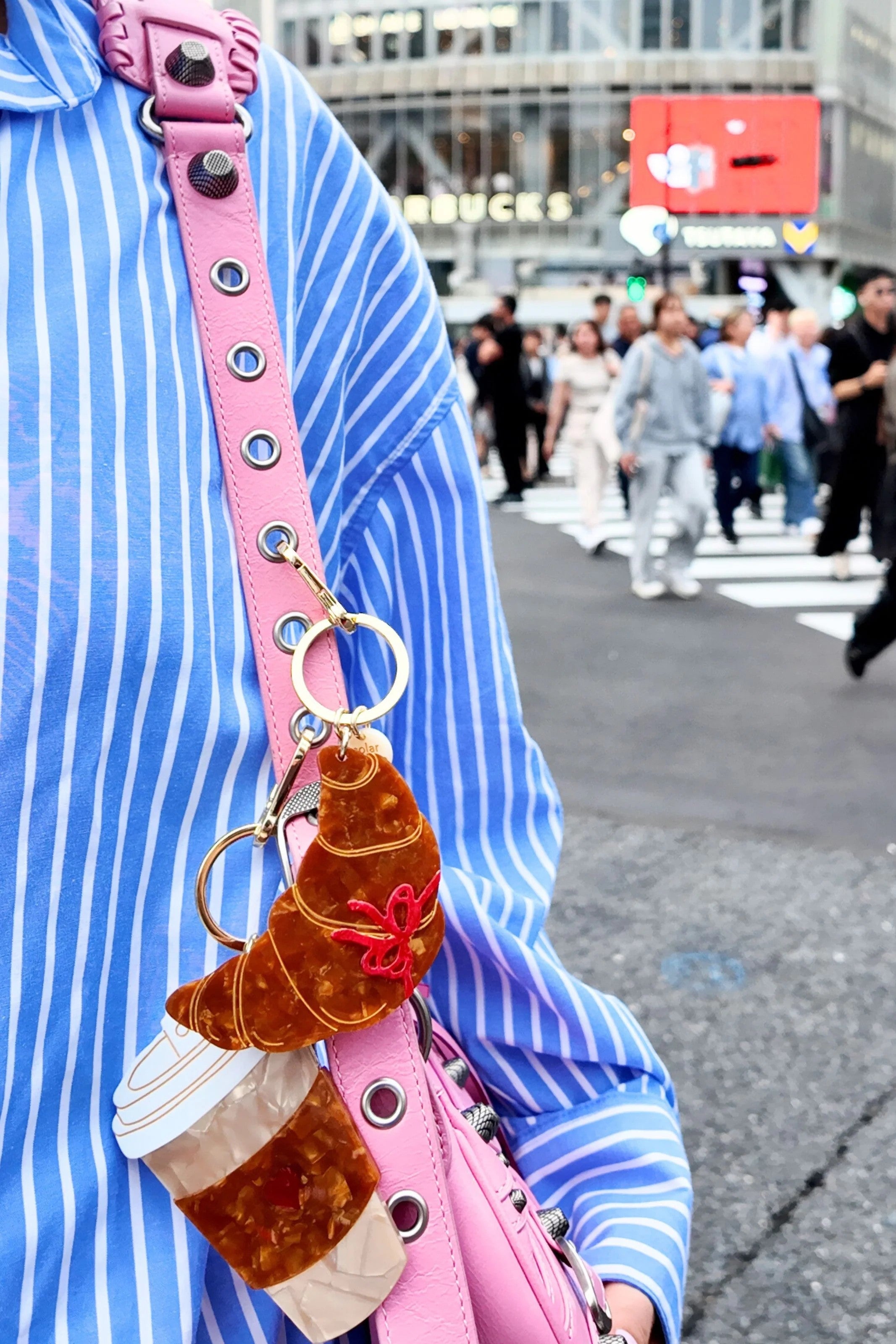 HAND PAINTED COFFEE CUP BAG CHARM & KEYCHAIN