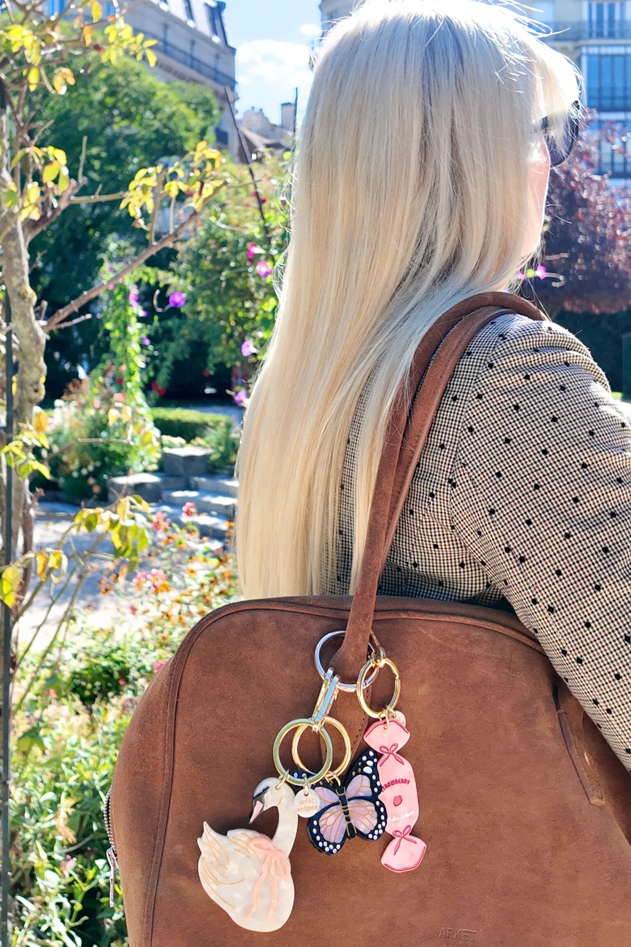 HAND PAINTED PINK MONARCH BUTTERFLY BAG CHARM & KEYCHAIN
