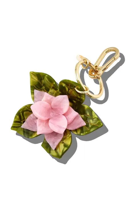 HAND PAINTED PINK ORIGAMI MAGNOLIA BAG CHARM & KEYCHAIN