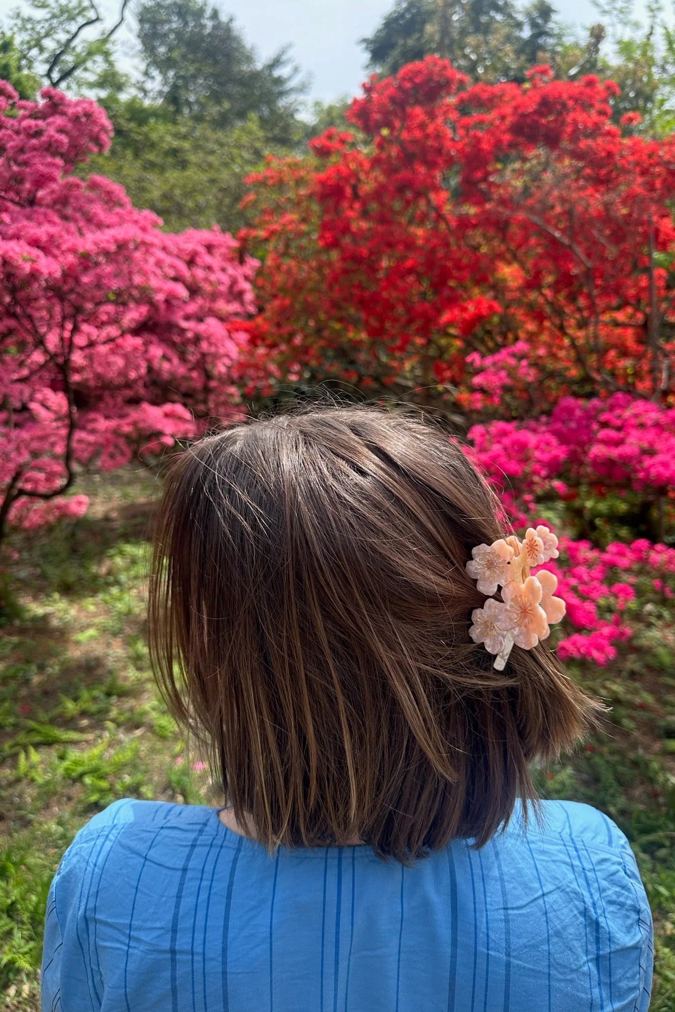 HAND PAINTED PINK CHERRY BLOSSOM HAIR CLIP