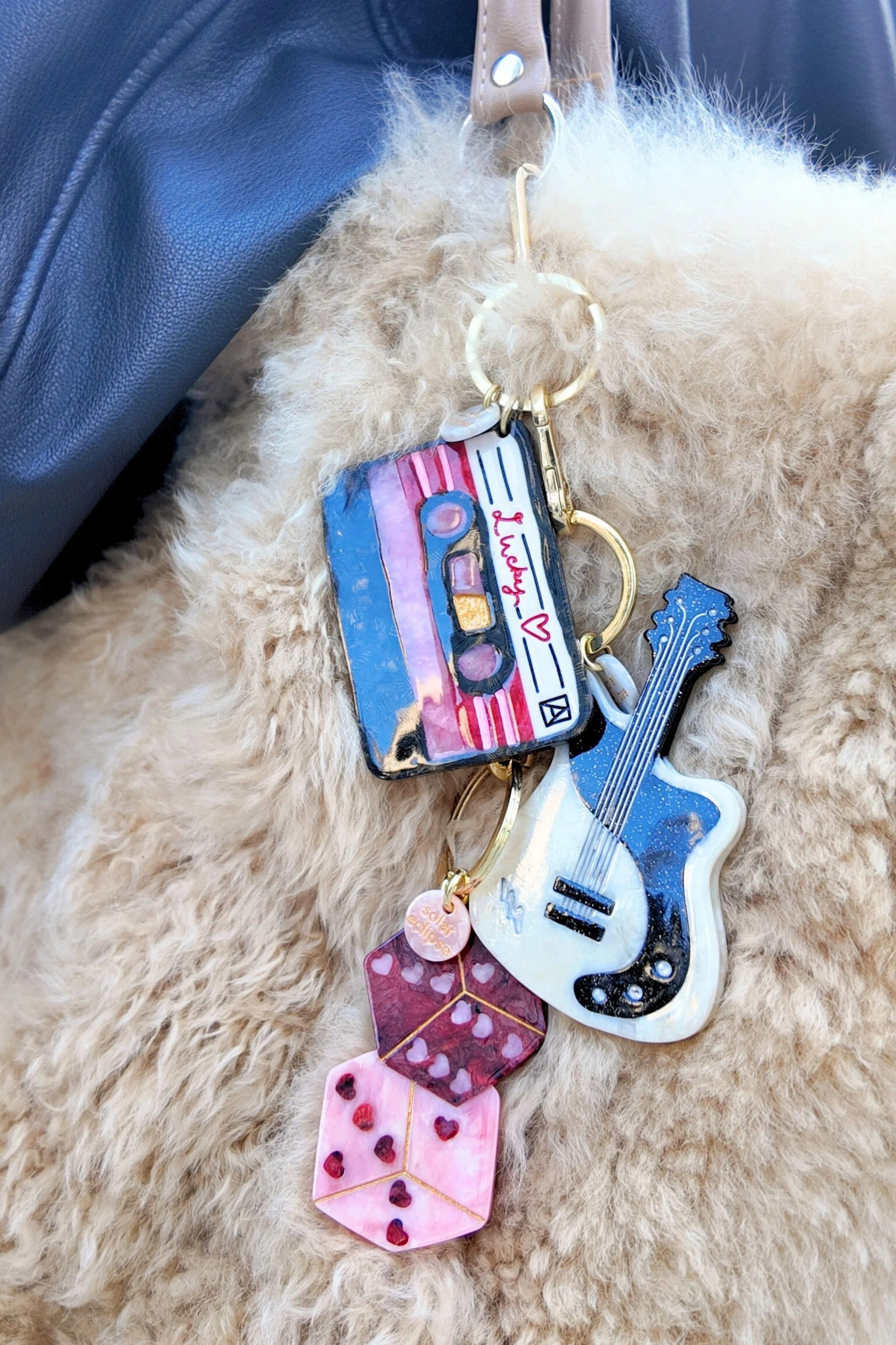 HAND PAINTED LUCKY DICE BAG CHARM & KEYCHAIN