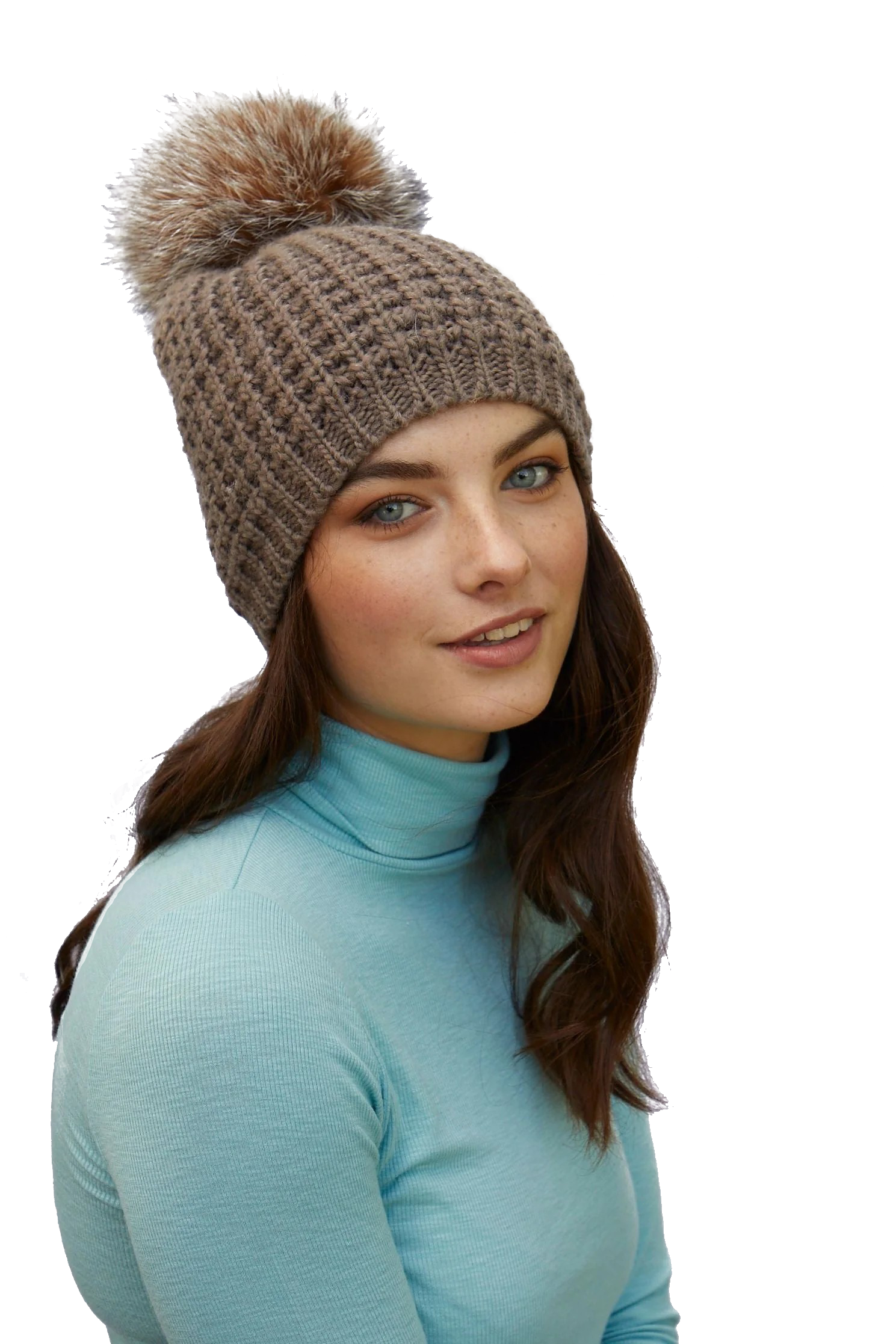 CLASSIC FOX FUR BEANIE- TAUPE/CRYSTAL