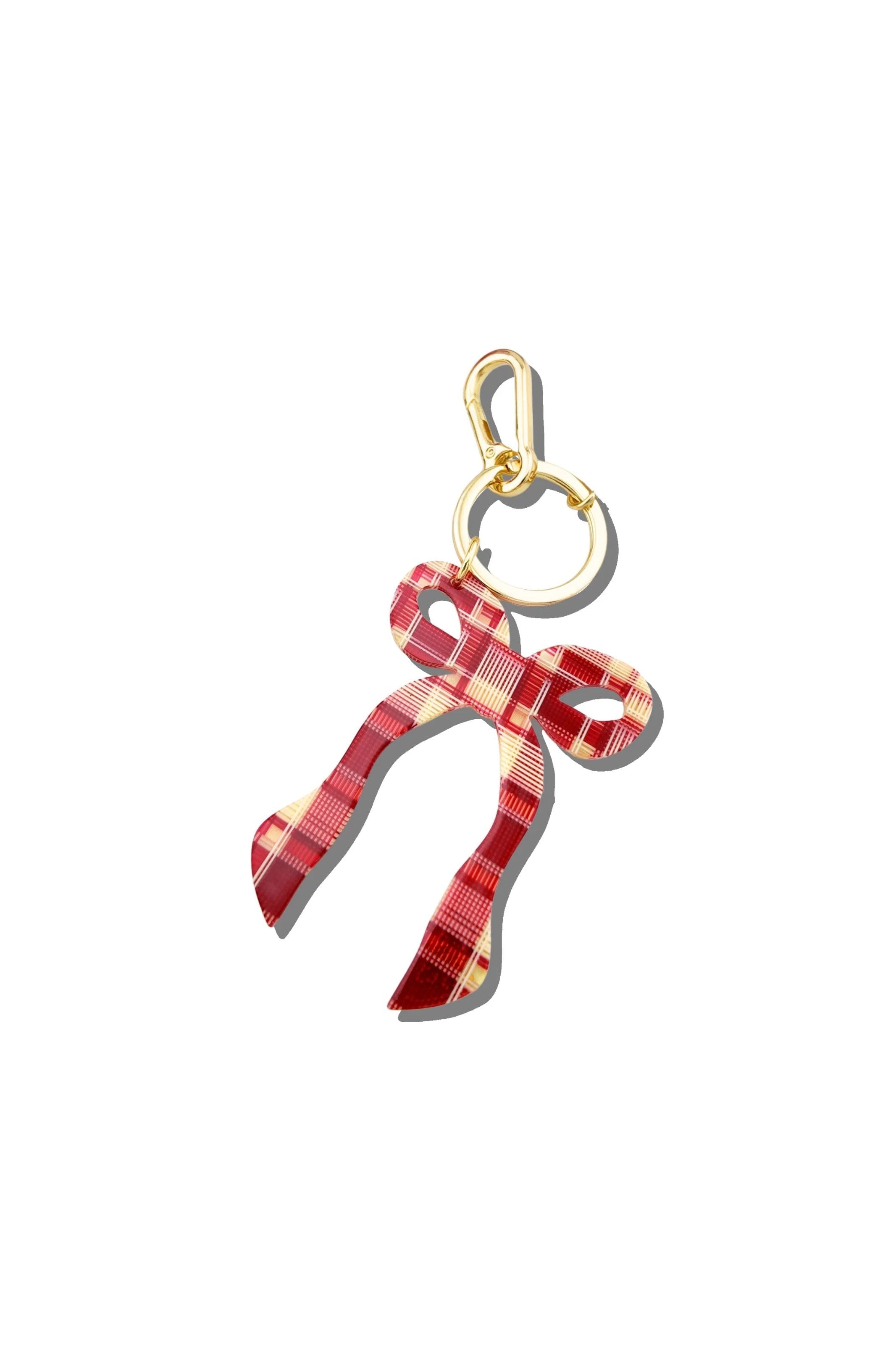 HAND PAINTED RED PLAID BOW BAG CHARM & KEYCHAIN