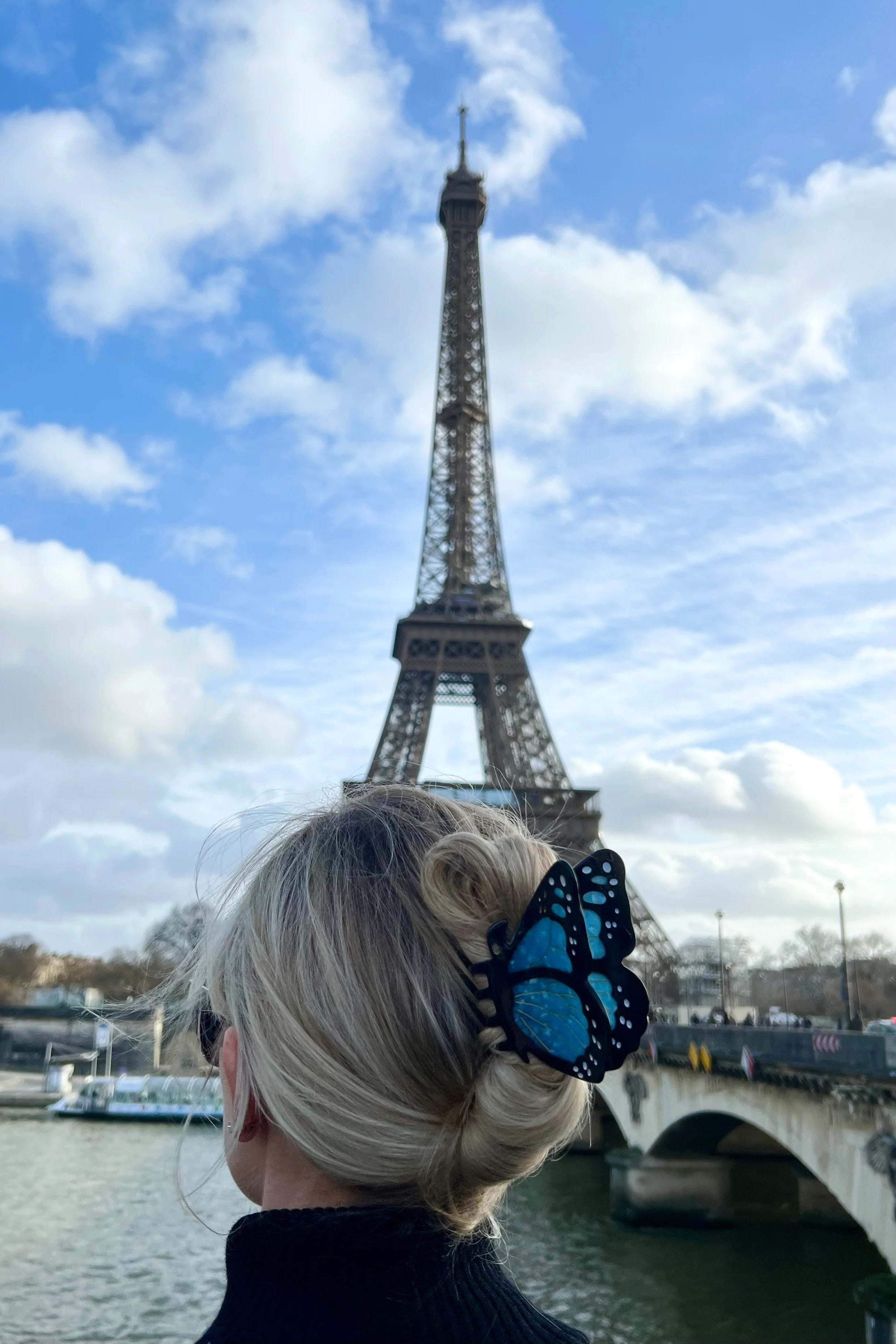 HAND PAINTED BLUE MONARCH BUTTERFLY HAIR CLIP