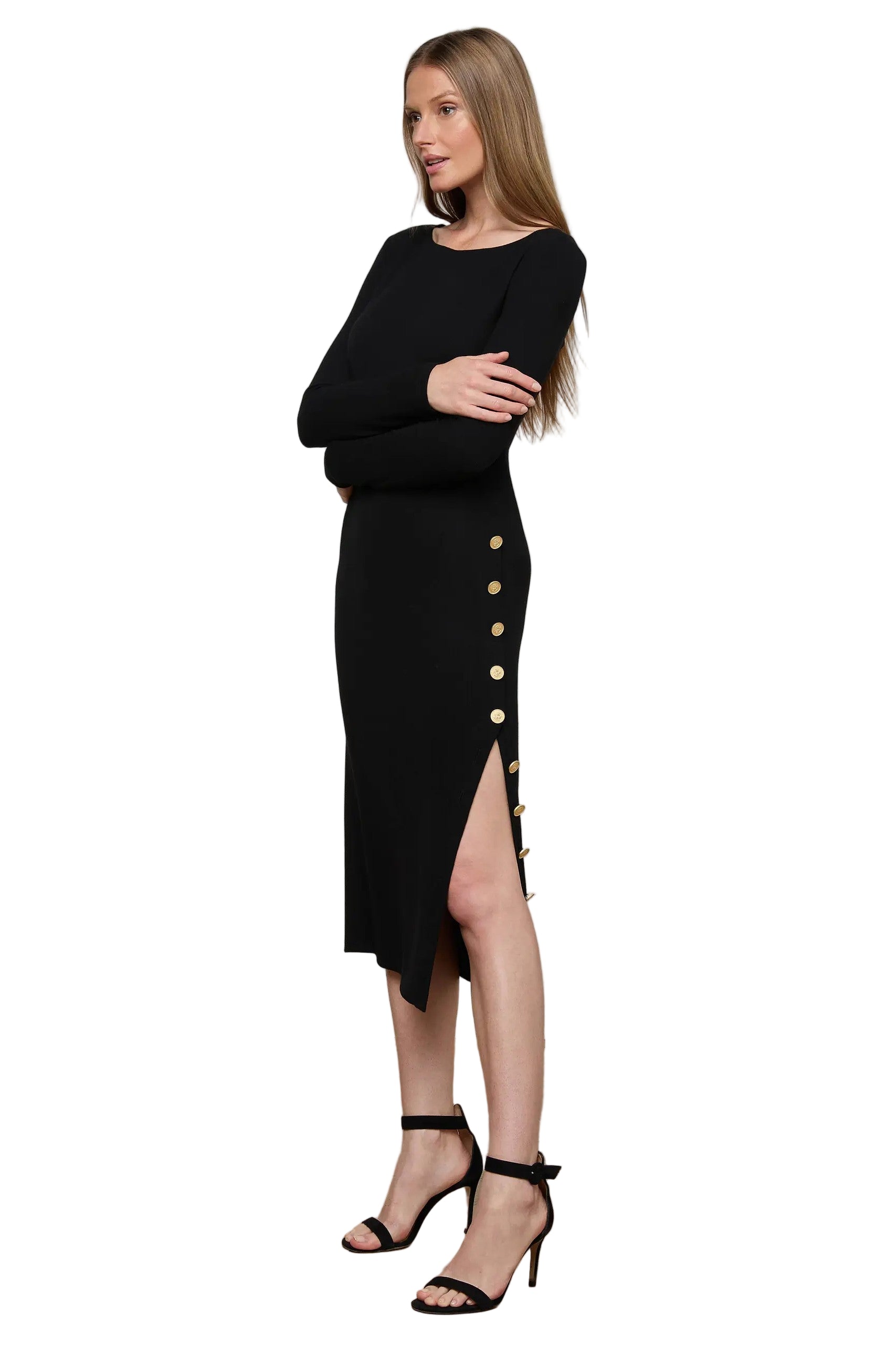 ASTRA L/S MIDI SLIT DRESS