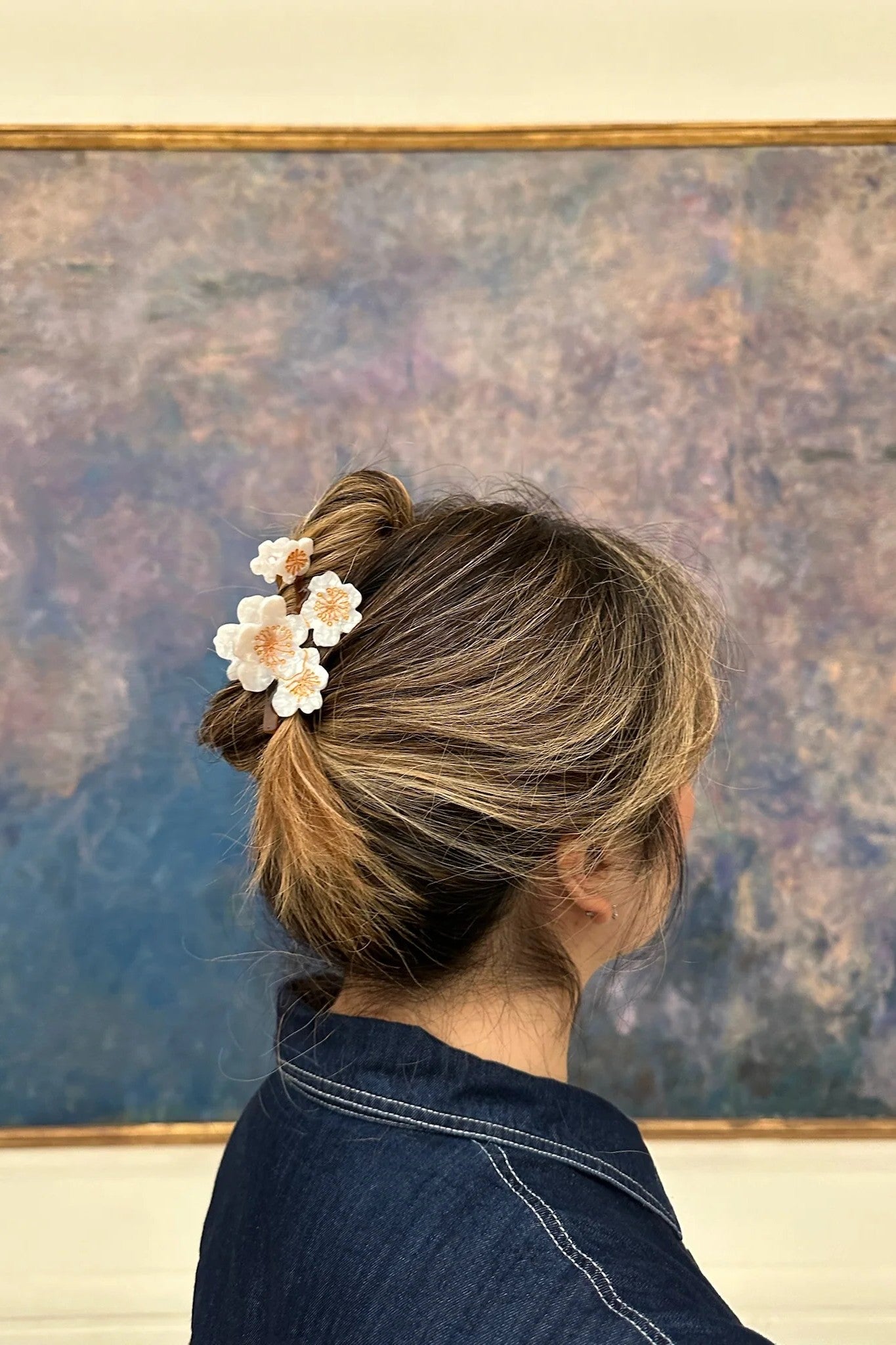 HAND PAINTED SNOW CHERRY BLOSSOM HAIR CLIP