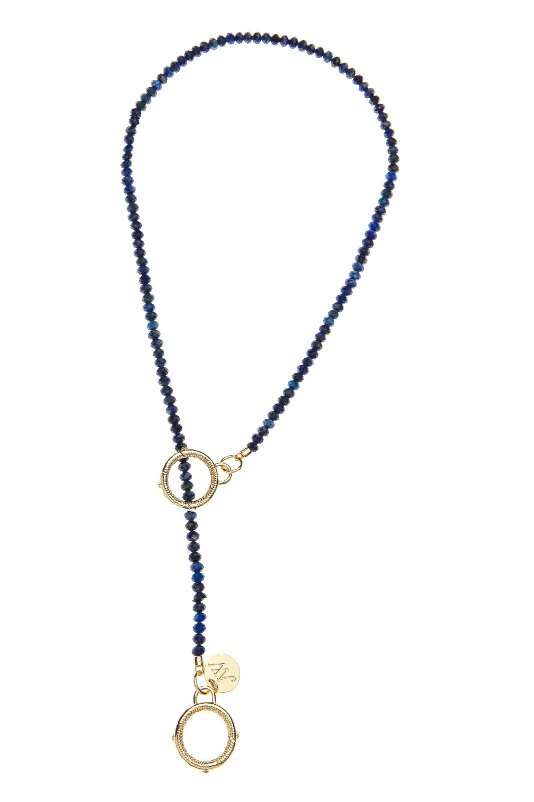 DIAMOND CUT LAPIS LARIAT BEADED NECKLACE