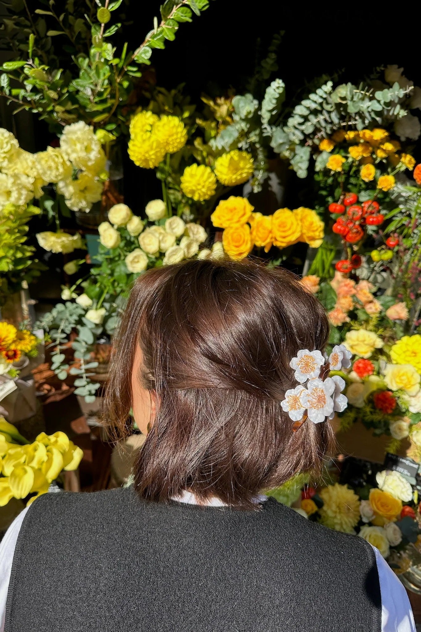 HAND PAINTED SNOW CHERRY BLOSSOM HAIR CLIP